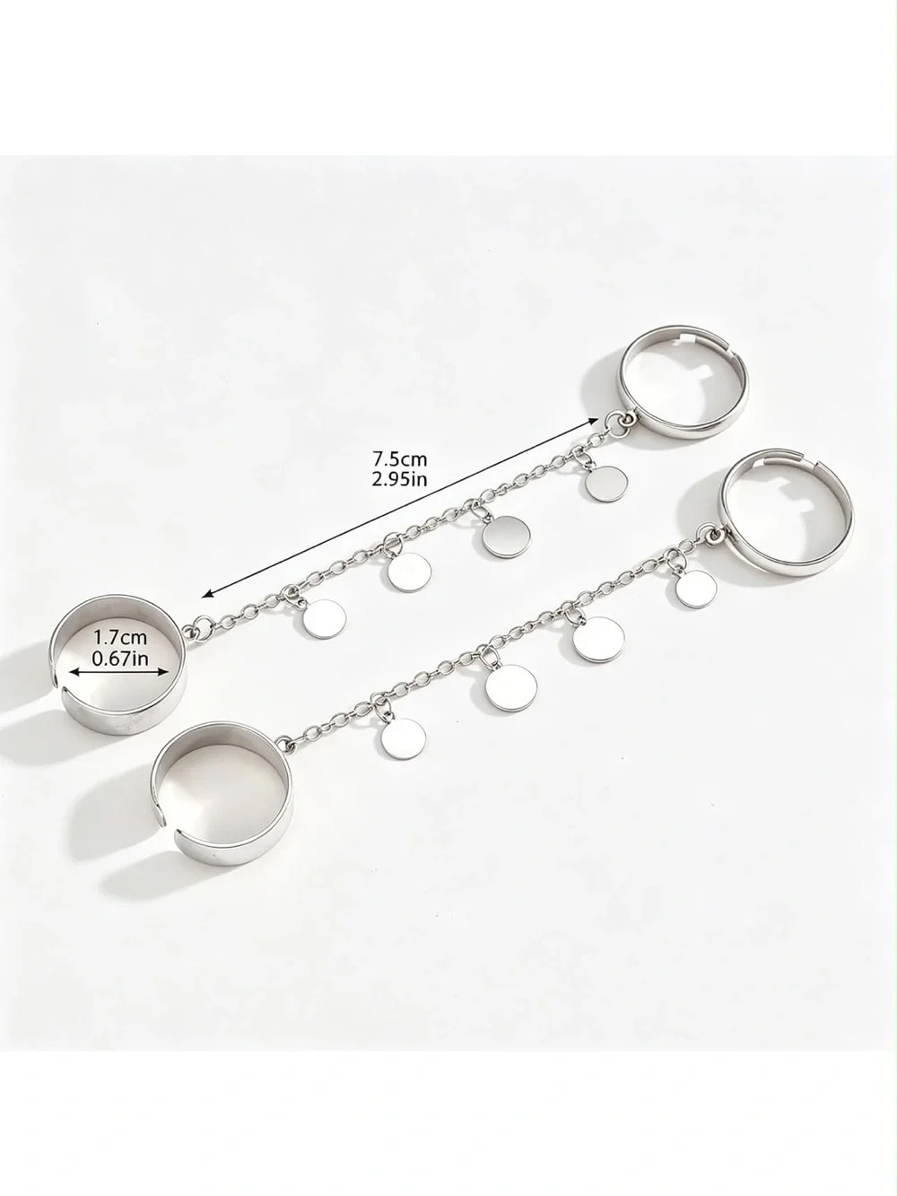 Anthropologie Silver Color Linked Double Ring with Dangling Discs